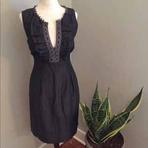 Nine West Ruffle Front Denim/Chambray Dress